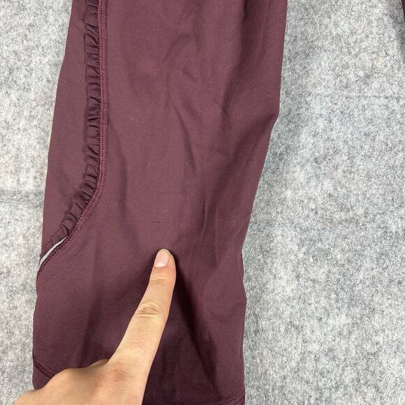 Lululemon Leggings 6 Run Fast Free Crop Ruffle Tonka Stripe Maroon - Picture 6 of 9